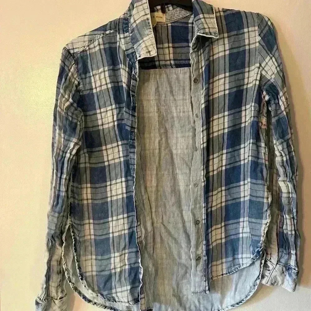 Anthropologie Cloth & stone plaid button down shirt women L